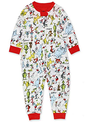 Dr. Seuss Grinch Cat in the Hat Infant Baby Footless Sleeper Pajamas (3-6 Months, White/Multi)