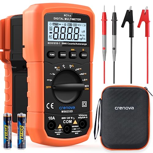 Crenova MS8233D Multimeter 6000 Counts Digital Multimeter DC AC Volt Meter Ohm Volt Amp Tester Measures Voltage Current Resistance Capacitance Continuity Diode Duty-Cycle Frequency NCV Live Wire Test