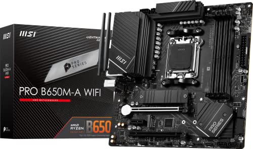 MSI PRO B650M-A WiFi ProSeries Motherboard (AMD Ryzen 8000/7000, AM5, DDR5, PCIe 4.0, M.2, SATA 6Gb/s, USB 3.2 Gen 2, HDMI/DP, Wi-Fi 6E, Bluetooth 5.3, 2.5Gbps LAN, mATX)