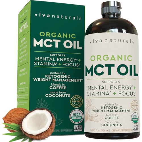 Viva Naturals Organic MCT Oil for Keto Coffee (32 fl oz) - Best MCT Oil Supplement to Support Energy and Mental Clarity, USDA Organic, Non-GMO and Paleo Certified & Keto Friendly