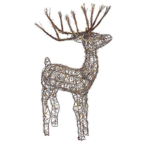 Alpine Corporation 35'H Outdoor Rattan Holiday Reindeer Lawn Decoration with White Lights