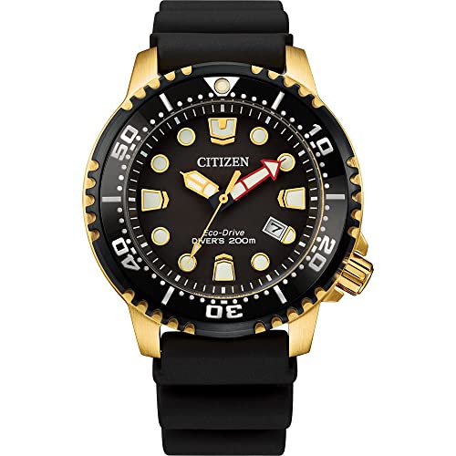 Citizen Promaster Dive Eco-Drive Watch, 3-Hand Date, ISO Certified, Luminous Hands and Markers, Rotating Bezel, Black/Gold Tone