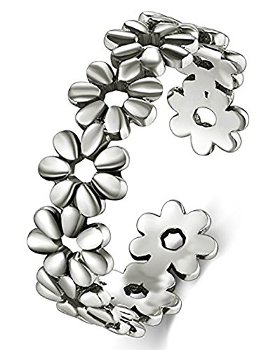 925 Sterling Silver Toe Ring, BoRuo Daisy Flower Hawaiian Adjustable Band Ring