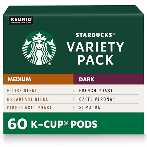 Starbucks K-Cup Coffee Pods—Medium & Dark Roast Variety Pack for Keurig Brewers—100% Arabica—6 boxes (60 pods total)