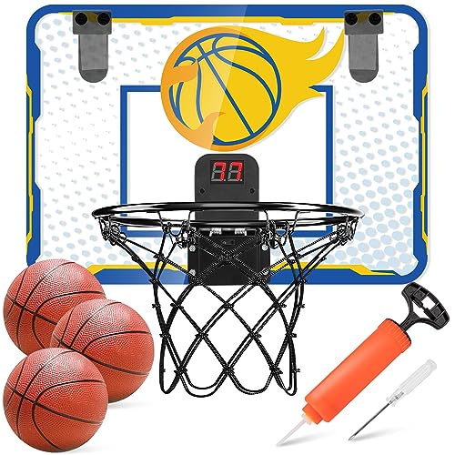 Indoor Mini Basketball Hoop, Basketball Hoop for Room and Office Door, Basketball Hoop for Kids Age 8-12 with 3 Mini Basketballs, Scoreboard and Complete Accessories