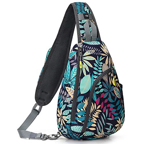 G4Free RFID Sling Bag Crossbody Backpack Casual Chest Shoulder Daypack Gym Bag for Hiking Travel 7L(Blue Leaf)