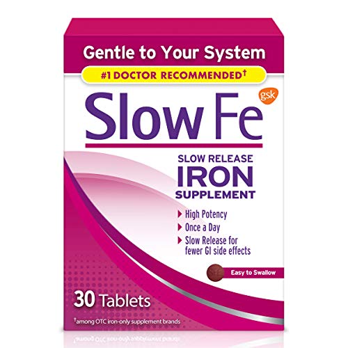 Slow Fe 45mg Iron Supplement for Iron Deficiency, Slow Release, High Potency, Easy to Swallow Tablets - 30 Count
