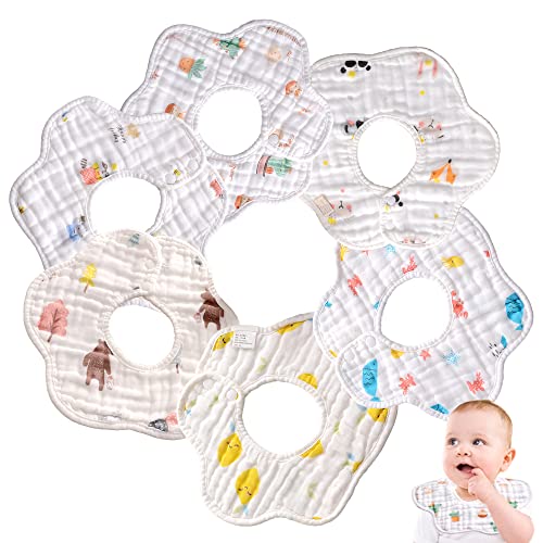 MERLINAE Muslin Bibs, 6Pc Baby Bandana Newborn Drool Bibs for Teething and Drooling 360° Rotate…