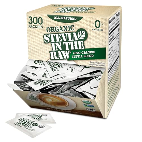 Stevia In The Raw Organic Stevia Sweetener Packets, 300 Ct, Zero Calorie Stevia Sugar Substitute Packets, No Erythritol or Artificial Flavors, USDA Organic, Non-GMO Project Verified, Vegan