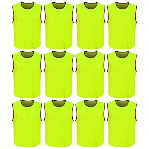 DreamHigh 12 Pack Soccer Team Sports Training Vest Adult Neon Green One size (L)
