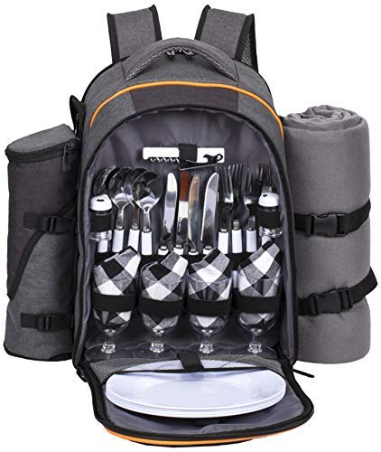 Hap Tim Picnic Basket Backpack for 4 Person with Insulated Cooler Compartment, Wine Holder, Fleece Blanket, Cutlery Set, Engagement Gifts for Couples, Bridal Shower Gift, Wedding Gifts(36021)