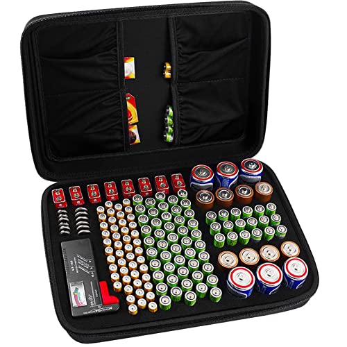 Comecase Hard Battery Organizer Storage Box, Carrying Case Bag Holder - Holds 148 Batteries AA AAA C D 9V - with Battery Tester BT-168 (Batteries are Not Included)