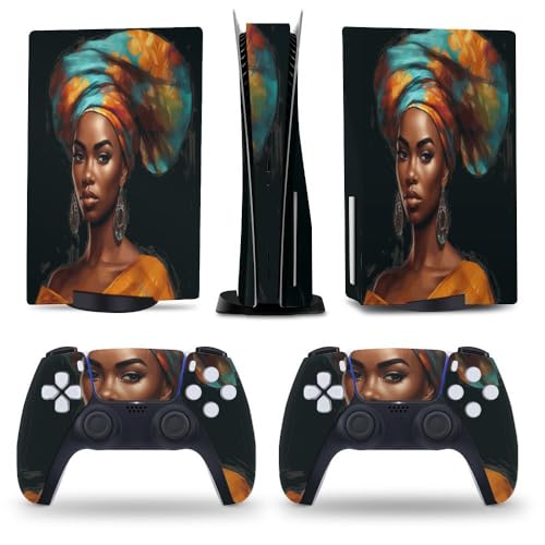 Buyidec African Woman Big Earrings for PS5 Skin Console and Controller Accessories Cover Skins Anime Vinyl Cover Sticker Full Set for Playstation5 Disc Edition