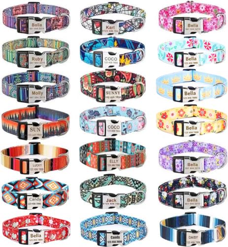 Moonpet Personalized Custom Customized Dog Collar with Engraved ID Tag Name Plate and Phone Number/Heavy Duty Adjustable Dog Collars for Puppy X-Small Small Medium Large X-Large Boy Girl Dogs