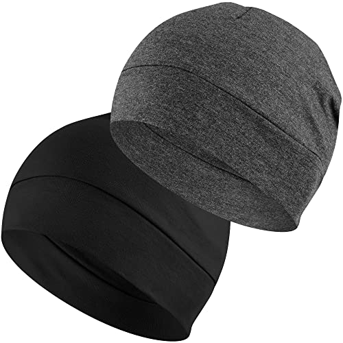 Headshion Cotton Skull Caps for Men Women,2-Pack Lightweight Beanie Sleep Hats Breathable Helmet Liner Black,Grey