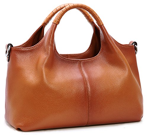 Iswee Genuine Leather Purse Satchel Bags for Womens Purses and Handbags Ladies Shoulder Bag Tote Bag Medium Size Cross Body Everyday Top Handle Hobo Bags (Sorrel)