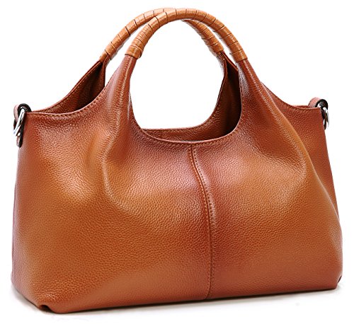 Iswee Genuine Leather Shoulder Bag Satchel Purses and Handbags for Women Tote Designer Handbags Hobo Medium Size (Sorrel)