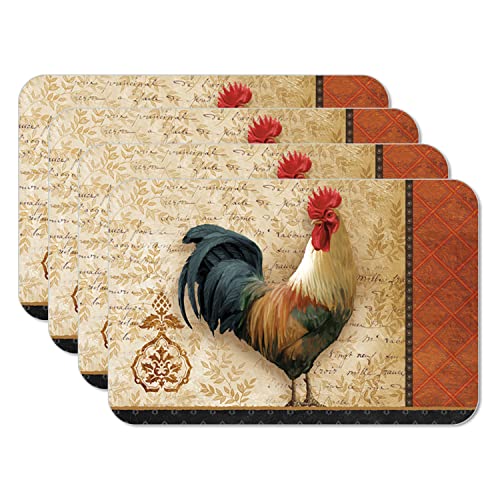 Counterart Signature Rooster 4 Pack Reversible Easy Care Flexible Plastic Placemats Made in The USA BPA Free PVC Free Easily Wipes Clean