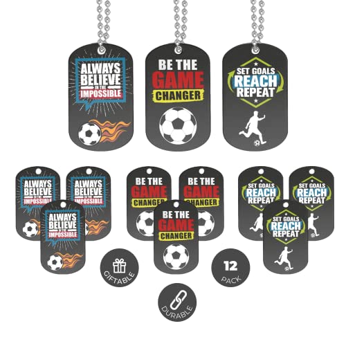 Inkstone Soccer Dogtag Necklaces | Motivational Be The Game Changer | 12 Pack | Encouraging Gift for Students, Teams, Players, and Employee