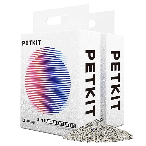 PETKIT Mixed 5 in 1 Cat Litter,Strong Clumping Cat Litters,Odor Control and Unscented Ultra Absorbent Water Flushable Bentonite Tofu Cat Litter,Dust-Free,8 lbs/Bag