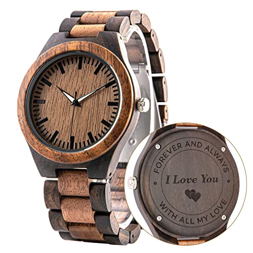 Men's Engraved Wood Watch Personalized Watch Anniversary Birthday Watch for Husband Boyfriend Forever and Always with All My Love