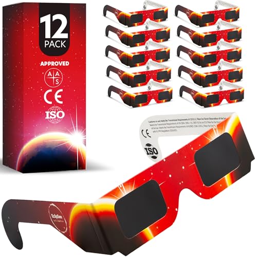 Eclipsee Solar Eclipse Glasses (12 pack) CE and ISO Certified Safe Shades for Direct Sun Viewing 2024 AAS Approved