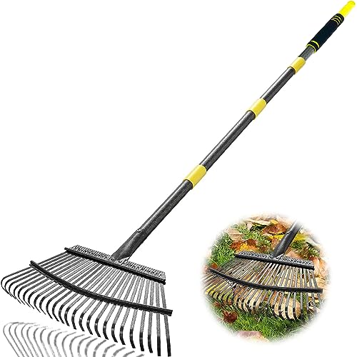Coopvivi Garden Leaf Rakes, 6FT Rakes for Lawns Heavy Duty 25 Metal Tines 18.5 inch Wide, Adjustable Long Steel Handle, Rakes for Leaves, Gathering Shrub, Leveling Grass, Flower Beds, Yards