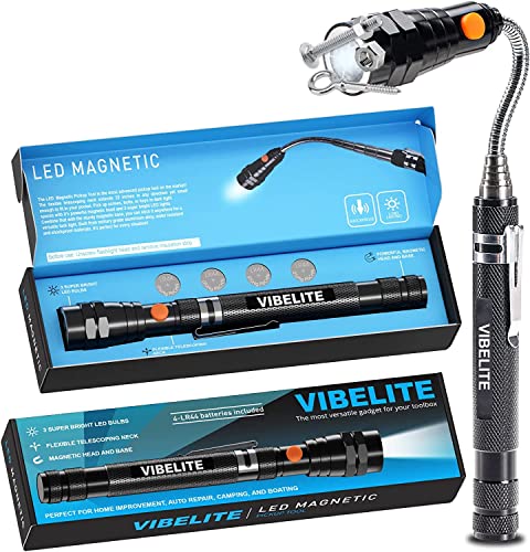 VIBELITE Extendable Magnetic Flashlight with Telescoping Magnet Pickup Tool-Cool Gadgets Gifts Idea & Valentines Day Gifts for Men, Husband,Dad,Father,Mechanic,Tech,Handyman,Him Women
