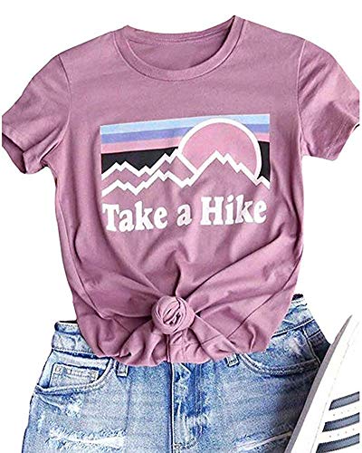 Xiaomomo Womens Take A Hike Printed Short Sleeves T-Shirt Casual Camping Hiking Graphic Tee Tops (Pink, L)