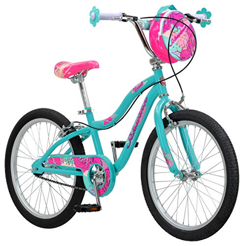 Schwinn Hazel Kids Bike, For Girls and Boys Ages 7 and Up, 20-Inch Wheels, Single Speed, With Training Wheels, Bag, and Flower Grip Ends, Suggested Rider Height 4'0' to 5'0', Teal