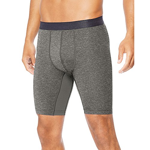 Hanes Men's Sport Performance Compression Short, Charcoal Heather/Ebony, Large