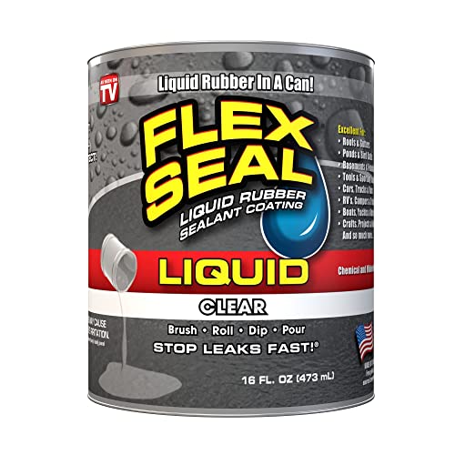 Flex Seal Liquid, 16 oz, Clear, Liquid Rubber Coating Sealant, Waterproof, Flexible, Breathable, and UV Resistant, Roof Repair, Basements, RV, Campers, Trailers, Marine, EPDM, Masonry