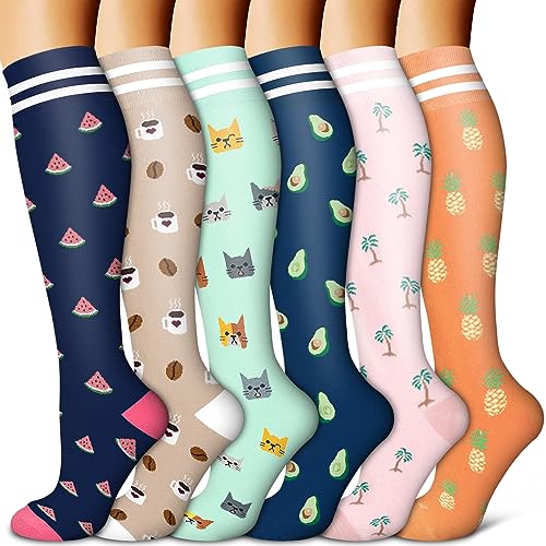 BLUEENJOY Copper Compression Socks for Women & Men (6 pairs) - Best Support for Nurses, Running, Hiking, Recovery