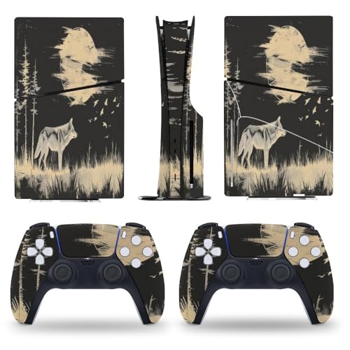 Buyidec Sticker Skin for PS5 Slim Disc Wolf Animal Silhouette Skin Console Controller Accessories Cover Skins Anime Vinyl Cover Sticker Full Set for Playstation5 Slim Disk Edition