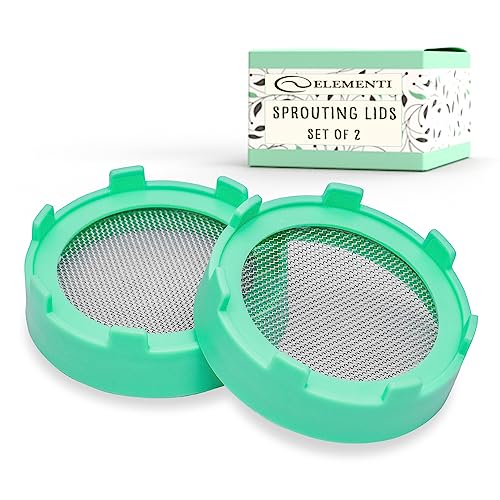 Elementi Sprouting Lids for Wide Mouth Mason Jars (Set of 2), Sprouts Growing Kit for Organic Sprouts, Alfalfa & Mung Bean Sprouts Grow Kit, 316 Stainless Steel Mesh Screen Strainer Lid (Mint Green)