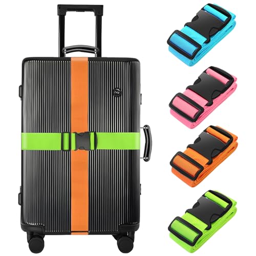 BILIONE Luggage Straps Belts TSA Approved Keep Suitcase Secure While Traveling, 79' Long Add a Bag Premium Accessory for Travel Bag Closure, 4 Pack Multicolor