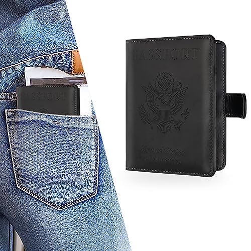 gunhunt Pack-1 Passport and Vaccine Card Holder Combo, PU Leather Functional Travel Document Cover Case, Multiple Card Slots Hold Passport, Air Ticket, Bank Card, ID Card, Credit Card (Black)