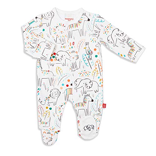 Magnetic Me Footie Pajamas 100% Organic Cotton Baby Sleepwear for Boys or Girls Quick Magnetic Fastener Sleeper Pop Jungle 3-6 Months