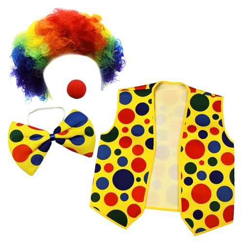 Tigerdoe Clown Costume - Clown Accessories Clown Wig Clown Nose Bow Tie and Vest - 4 Pc Clown Dress Up Accessories