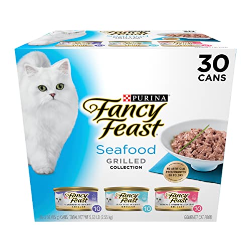 Purina Fancy Feast Grilled Wet Cat Food Seafood Collection in Wet Cat Food Variety Pack - (Pack of 30) 3 oz. Cans