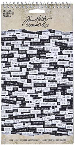 Tim Holtz Idea-ology Chitchat Word Stickers, Black and White Matte Cardstock, 1088 Stickers, TH92998, 1/8'