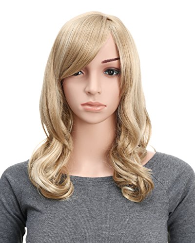 Onedor Full Head Beautiful Long Curly Wave Stunning Wig Charming Curly Costume Wigs with Fringe (24H613 Blonde Highlights)