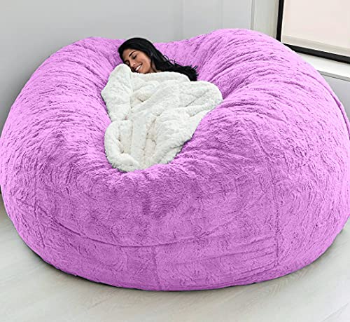 Giant Fur Bean Bag Chair Cover for Kids Adults, (No Filler) Living Room Furniture Big Round Soft Fluffy Faux Fur Beanbag Lazy Sofa Bed Cover (Purple, 5FT)