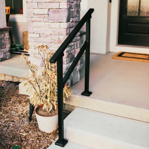 Outdoor Stair Handrails, Mattle Wrought Iron Handrail for Porch Steps – Black Railing for Indoor Stairs -Transitional Handrails with Installation Kit