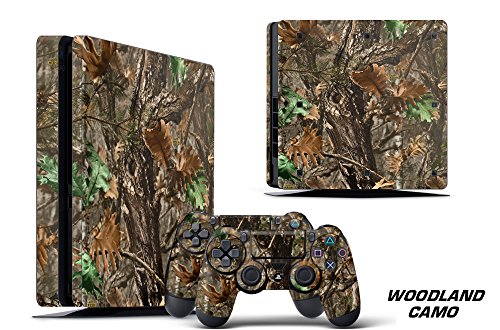 247 Skins Graphics kit Sticker Decal Compatible with PS4 PlayStation 4 SLIM and Dualshock Controllers - Woodland Camo