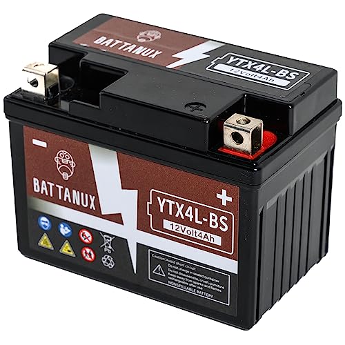 Battanux YTX4L-BS Battery & Motorcycle Battery, Sealed SLA/AGM 12V4Ah ATV/UTV/Snowmoble/Motor bike Battery Maintenance Free & No tools for installation & Advanced Technology & Environmental