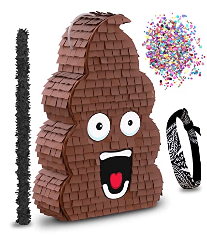 Funny Poop Pinata 4-Piece Set perfect for Birthday Parties, Decorations, Emoticon Parties, Fun shape, Great Party Addition for kids, teens, and adults (17”X10”) durable!