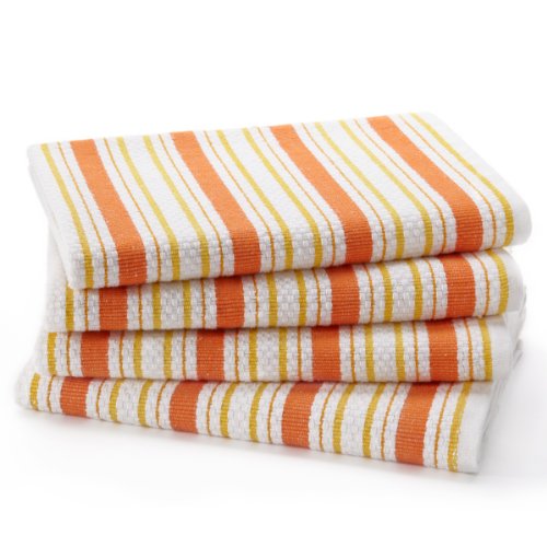 COTTON CRAFT Oversized Kitchen Towels - 4 Pack 100% Cotton Basketweave Tea Dish Towels - Absorbent Reusable Low Lint Quick Dry - Cooking Drying Restaurant Bar Cleaning Cloth Napkin -20x30 Coral Stripe