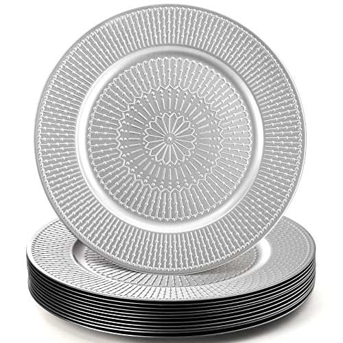 DEAYOU 12 Pack Silver Charger Plate, 13-inch Beaded Chargers Plates, Charger Platters for Wedding, Party, Event, Holiday