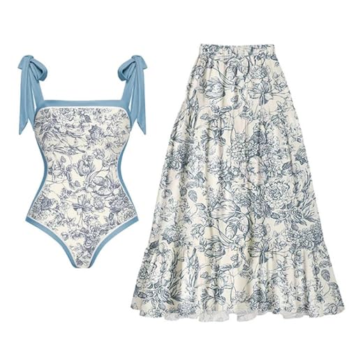 +Today+2024 One Piece Swimsuit Women with Matching Wrap Skirt 2 Piece Vintage Floral Bathing Suits Tummy Control Tankini Swimwear trajes de ba?o para Mujer